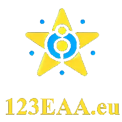 123EAA.eu - logo - yellow star on blue background, with a light blue circle inside it